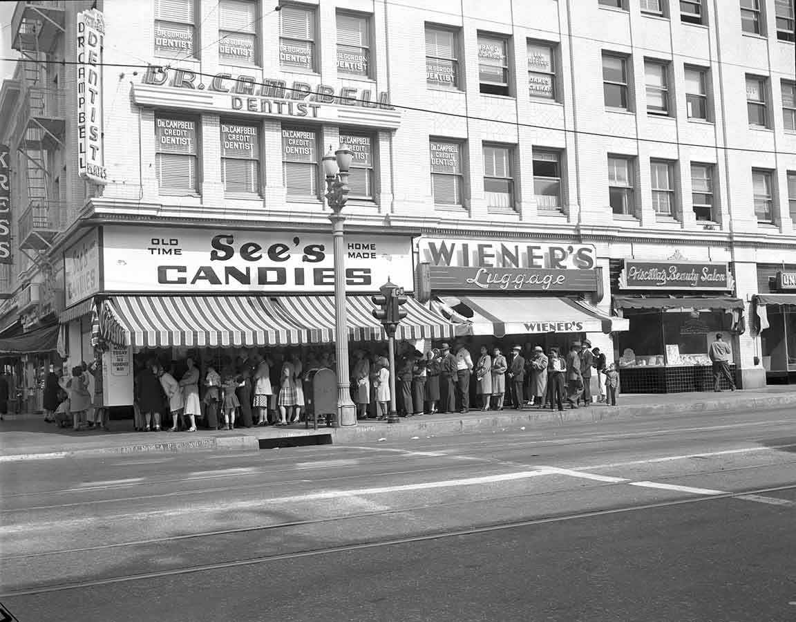 See's Candies store from 1944 and 2016